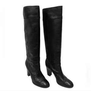 Michael Kors Knee-High Pebbled Leather Oxford Boots in Black